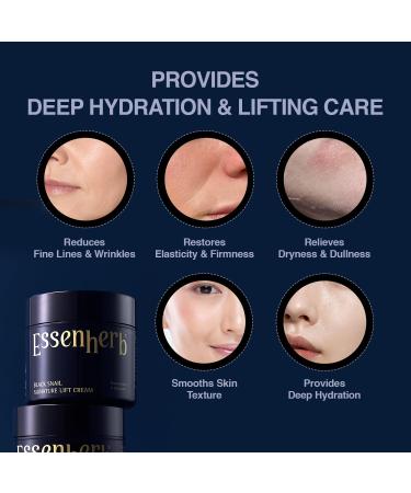 ESSENHERB Black Snail Signature Lift Cream Korean Skincare Firming Moisturizer with 65% Snail Mucin Peptides & Hyaluronic Acid Cream for Skin Texture & Elastic-Looking Finish 1.69 fl oz (50ml) - Buy Online on GoSupps.com