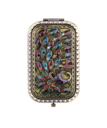 leorx Compact Mirror Antique Peacock Mirror Foldable Double Sided Metal Makeup Mirror for Women