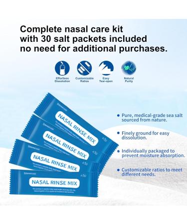 CACRTY Nasal Irrigation System for Adults & Kids 500ml Nasal Wash Bottle 30 Salt Packets Safe for Daily Nasal Care Allergies Valve-Controlled Sinus Rinse Bottle with Anti-Backflow Design. - Buy Online on GoSupps.com