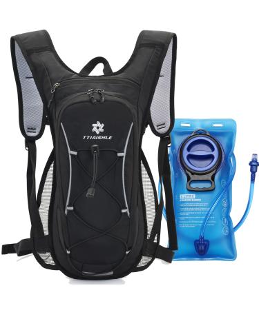 TTIAISHLE drinking bag with 2l drinking bubble bicycle backpack water backpack for hiking cycling camping cycling running or skiing dark black (upgrade drinking bladder)