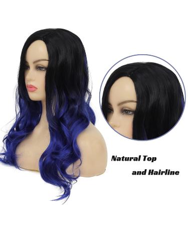 Sallcks Ombre Blue Long Wavy Wig for Women - Heat Resistant Synthetic Wig for Daily Wear, Party & Halloween Costumes - Buy Online on GoSupps.com