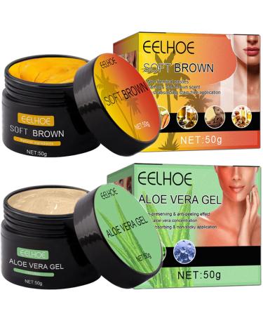 Domality 2pcs Shine Brown Tanning Gel & Aloe Vera Gel Set Tanning Accelerator Cream for Outdoor Sun and Sunbeds Dark Tanning Gel & After Sun Care Set for Achieve Natural Healthy Tan Skin