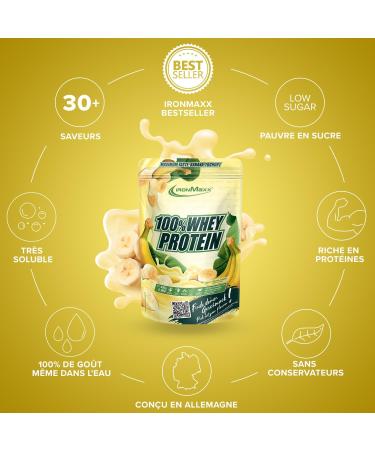 IronMaxx 100% Whey Protein Powder - Ice Banana 500g Bag | Whey Protein Powder Reduced in Sugar and Water Soluble | Many Different Flavors - Buy Online on GoSupps.com