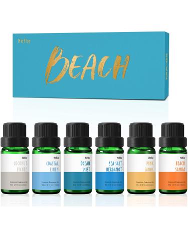 Beach Fragrance Oil, MitFlor Premium Scented Oils for Diffuser, Soap & Candle Making Scents, Summer Aromatherapy Essential Oils Gift Set, Coastal Linen, Pink Sands, Ocean Mist and More, 6x10ml