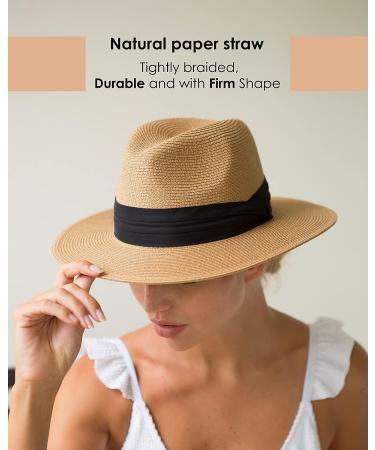 FURTALK Panama Hat Wide Brim Fedora Straw Beach Hat UV UPF 50 | Khaki+White | Medium-Large - Buy Online on GoSupps.com