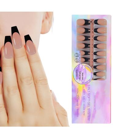 French Gel Nail Tips Square - Reusable French Manicure Press On Nails | Nail Decoration Kits For Nail Professionals Beginners Hobbyists Huyath French Black Wear 11
