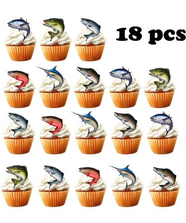 18pcs Fishing Cupcake Toppers for Boys Men Father Glitter Fish Cupcake Toppers Big Fish Fishing Cake Decorations Gone Fishing Party Supplies Decorations - Buy Online on GoSupps.com