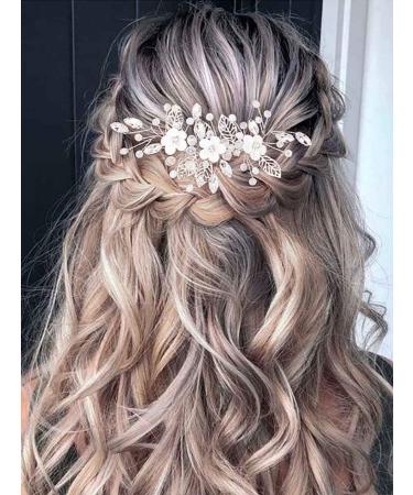 Vakkery Bridal Flower Wedding Hair Vine Crystal Hairpiece Bridal Hair Accessories for Women and Girls (Rose Gold) - Buy Online on GoSupps.com