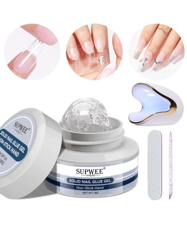 Solid Nail Glue Gel for Nail Tips with Mini UV Nail Lamp Super Strong Adhesion 3D Nail Gel Glue for Press On Nails Sculpting Gel for Nail Art 3D Nail Art Rhinestone Glue Home Charm Nails DIY