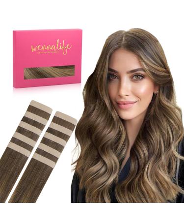 If Salife Tape Extensions real hair balayage chocolate brown to caramel blonde 10pcs tape in extensions real hair 20g 30cm invisible hair extension real hair invisible smooth tape 30cm 20g 10pcs #4/27/4 balayage chocolate brown to caramel blonde