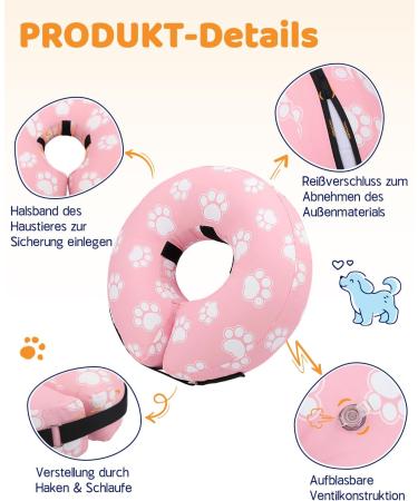 Supet Rewrise Dog Inflatable Collar - Comfortable Protective Recovery Collar for Dogs & Cats (Pink Paw XL 35.6-45.7cm) - Buy Online on GoSupps.com