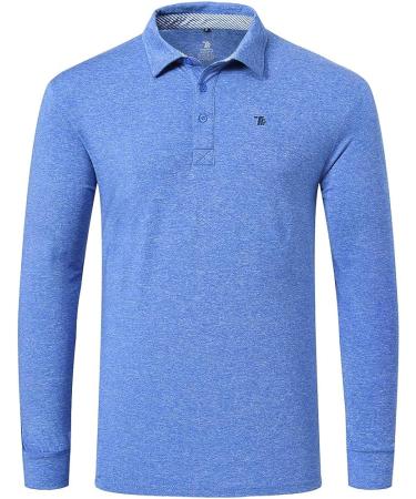 MoFiz Men's Long Sleeve Blue Athletic Polo Golf Shirt - Large - Buy Online on GoSupps.com