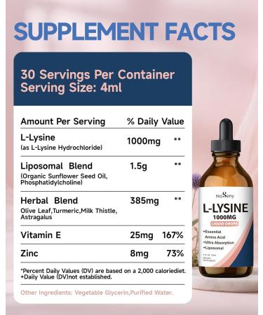 L-Lysine Liquid Drops Liquid Lysine 1000mg Supplement Essential Amino Acid Supplement for Lips & Oral Health & Collagen Formation Support Lysine Drops with Vitamin E & Zinc for Adults 4 Fl oz - Buy Online on GoSupps.com