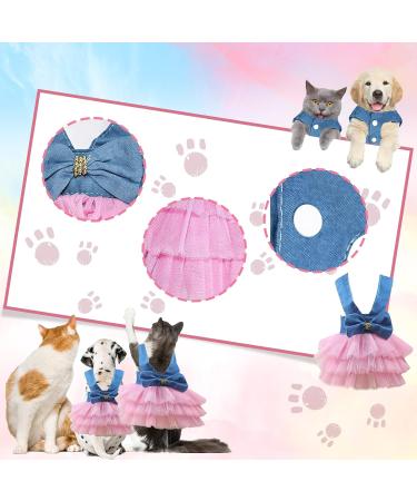 Cute Tutu Striped Dog & Cat Dress - Princess Bowknot Dress for Small Dogs & Cats | Denim Pink - Perfect for Pomeranians & Chihuahuas - Buy Online on GoSupps.com