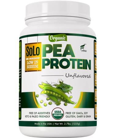 Solo Organic Pea Protein Powder, Low in Sodium, Canada Grown Peas, 100% Vegan, Non-GMO, Unflavored Plant Based Protein Powder with BCAA, Keto & Paleo Friendly, Easy to Digest, No Additives (2.7 lbs)