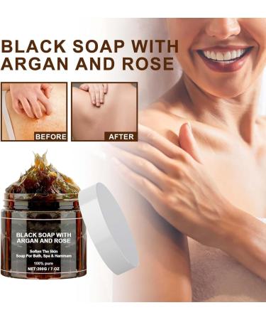 1 x Beldi Black Soap from Morocco Zawina Black Soap with Argan and Rose Exfoliating Soap in African Black Soap Bar Deep Cleansing and Softening Skin - Buy Online on GoSupps.com