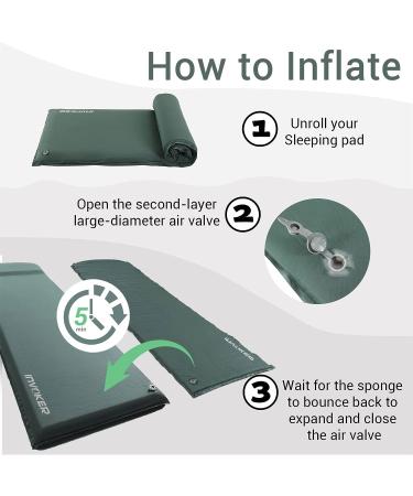 INVOKER 3 Memory Foam Camping Sleeping Pad with Pillow - Fast Inflating for Backpacking, Traveling, Hiking - Lightweight & Ultra Thick - Green - Buy Online on GoSupps.com