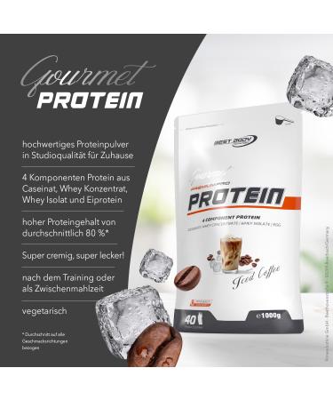 Best Body Nutrition Gourmet Premium Pro Protein Shake - Iced Coffee Flavor 4 Protein Sources (Casein Whey Concentrate Whey Isolate Egg Protein) 1 kg Zip Bag (1 Pack) - International Shipping Available - Buy Online on GoSupps.com