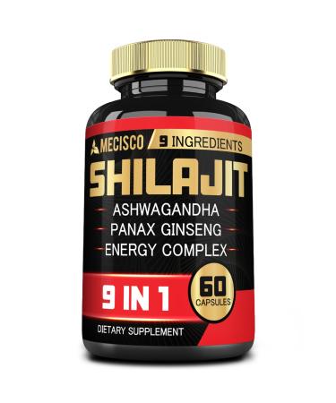 Shilajit Supplement with Ashwagandha Root Panax Ginseng L-Arginine Chaga & More - Shilajit Pure Himalayan Organic - Immune System Energy Production Stamina & Comfortable Mood - 60 Capsules 60 Count (Pack of 1)