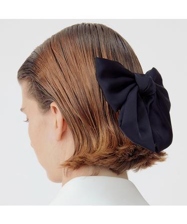 Bow Hair Clip Set for Women - 2pcs Big Bowknot Hairpins with Ribbon | French Hair Barrettes in Solid Black White | Soft Satin Silky Hair Accessories for Girls - Buy Online on GoSupps.com