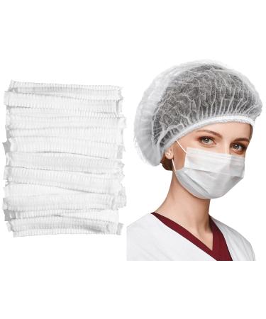 300 Pcs Disposable Bouffant Cap 24 Inch Non Woven Hair Net Caps Elastic Free Size Head Cover Net for Hospital Salon Spray Tan Home Industries Cosmetics Kitchen Cooking (White Color)