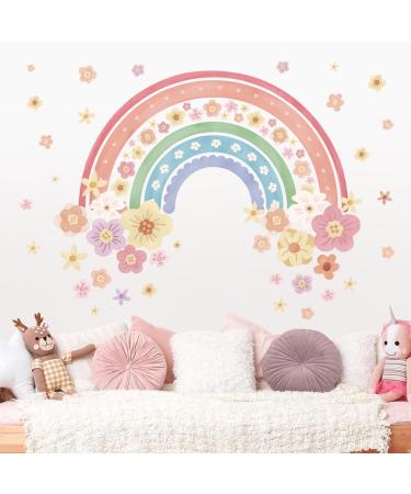 wondever Large Rainbow Wall Decals Colorful Boho Flower Peel and Stick Wall Art Stickers for Girls Bedroom Kids Room Baby Nursery