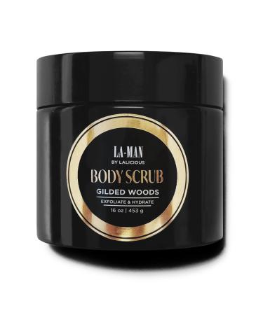 LALICIOUS Gilded Woods La-Man Body Scrub - Exfoliating Sugar Scrub for Men - Body Exfoliator Scrub for Dead Skin & Optimal Hydration - Pure Cane Sugar + Coconut Body Scrub 16oz