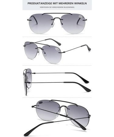 Buy Lanomi Bifocal Pilot Reading Glasses - Blue Light Filter Frameless Sunglasses with UV400 Protection - Outdoor Reading Aid - Starch Black Frame Gray Lens - 2.0x Magnification - Buy Online on GoSupps.com