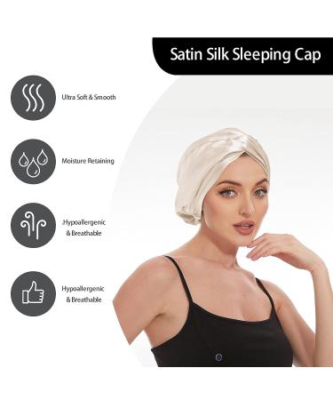 Adjustable Silk Bonnet for Curly Hair | KAAHYNNO Satin Night Cap for Women/Men | Beige - Buy Online on GoSupps.com