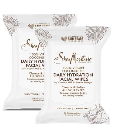 Shea Moisture 100 Percent Virgin Coconut Oil Daily Hydration Face Wipes Coconut Milk Makeup Remover Wipes Acacia Senegal Facial Wipes Unisex Face Cleansing Wipes 30 Count (Pack of 2) Coconut 1 Count (Pack of 2)