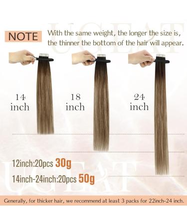 Ugeat Dark Brown to Golden Brown Tape-In Hair Extensions - 20 Pieces Balayage Remy 30cm 30g #2/6/10 - Buy Online on GoSupps.com