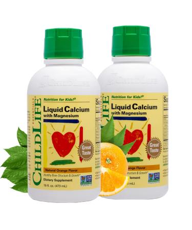 ChildLife Essentials Liquid Calcium Magnesium Supplement - Supports Healthy Bone Growth for Children, Contains Calcium, Magnesium, Zinc, & Vitamin D3, All-Natural, Gluten Free & Non-GMO - Natural Orange Flavor, 16 Ounce Bo