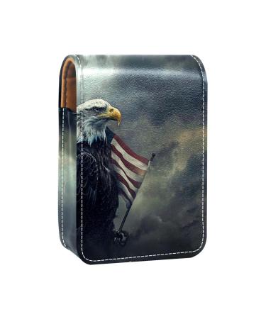 Travel Lipstick Organizer Case Lipstick Case Portable Makeup Bag With Mirror Eagle American Flag Cloudy Day A694g7npjx
