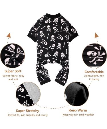Halloween Dog Onesie Short Plush Pajamas for Small Dogs (S) - Soft & Stretchy Skulls & Crossbones Design - Buy Online on GoSupps.com