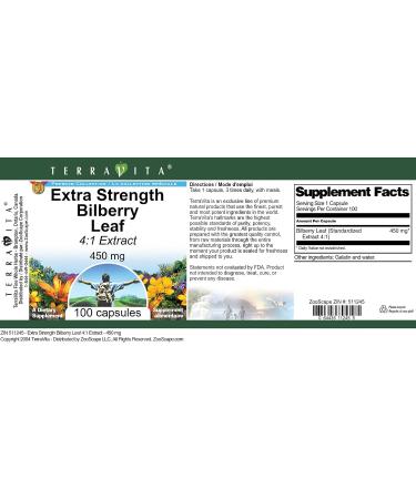 Extra Strength Bilberry Leaf 4:1 Extract - 450 mg (100 Capsules ZIN: 511245) - 3 Pack - Buy Online on GoSupps.com