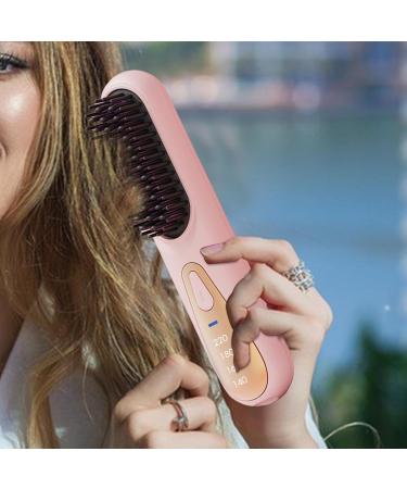 BrushHair Pro Cordless Hair Straightener Brush | Fast Heating Ceramic Brush | 4-Temp USB Rechargeable Straightening Brush for Women - Pink - Buy Online on GoSupps.com