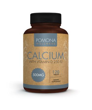Pomona Wellness Calcium and Vitamin D Daily Supplement Supports Teeth and Bone Health Immune Support 500mg Calcium & 250 IU D3 Non-GMO 120 Tablets 120 Count (Pack of 1)