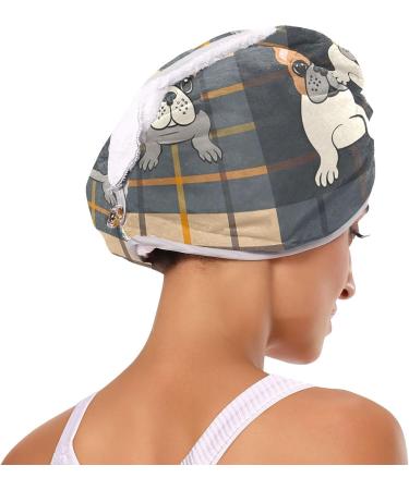 Bulldog Plaid Pattern Hair Towels 2 Pack - Super Absorbent Quick Dry Hair Turbans for Women & Girls - Buy Online on GoSupps.com
