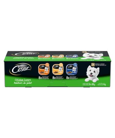 CESAR Classic Loaf in Sauce Adult Wet Dog Food Chicken Lovers Variety Pack 8 Grilled Chicken Flavour 8 Chicken & Liver Recipe 8 Chicken & Veal Recipe 24x100g Trays Dog Food Chicken Lovers Variety Pack 100 g (Pack of 24)