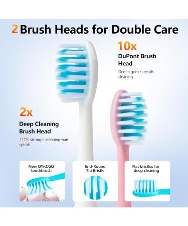 Portable Battery Powered Rechargeable Toothbrush - Teeth Whitening 4 Brush Heads 2 Piece Set (White & Pink) - International Shipping Available - Buy Online on GoSupps.com