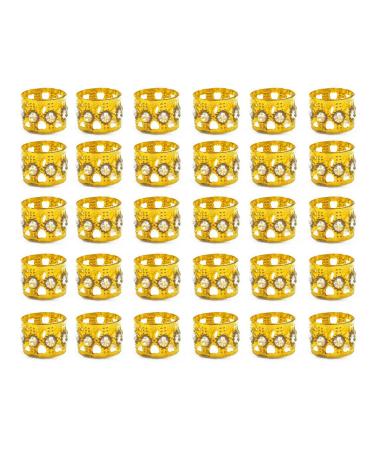 Hyamass 30pcs Rhinestone Aluminum Gold Dreadlocks Beads Metal Hair Ring Decoration Braiding Hair Jewelry(Gold)