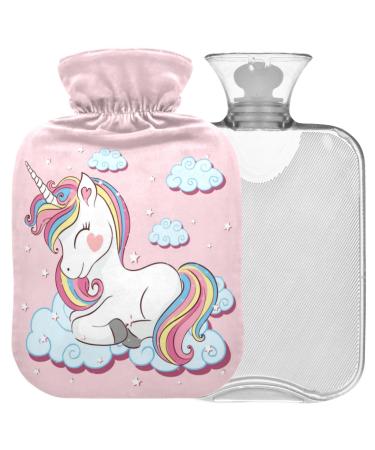 Naanle cute unicorn hot water bottle with reference transparently warm water bottle 1l of warm stool for pain relief hot and cold therapy bed hand feet warmer
