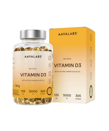Vitamine D3 Naturelle Haute Concentration 5000 UI - Vitamine D avec Huile d Olive Extra Vierge pour Absorption Optimale - Vitamines pour les Fonctions Osseuse Musculaire Immunitaire - 365 G lules