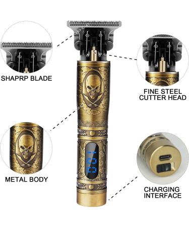 Professional Electric T Blade Hair Clippers Trimmer for Men - Bald Zero Gap Grooming Kit with LED, Cordless Rechargeable - Gold - Buy Online on GoSupps.com