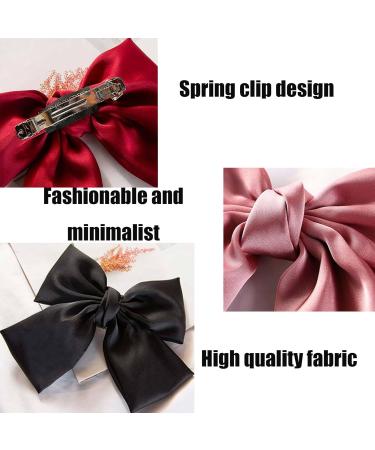 Bow Hair Clip Set for Women - 2pcs Big Bowknot Hairpins with Ribbon | French Hair Barrettes in Solid Black White | Soft Satin Silky Hair Accessories for Girls - Buy Online on GoSupps.com