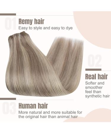 FSHINE Clip-In Hair Extensions 35cm 14 - 120g Real Remy Hair Dirty Blonde Highlights #18P613 - Premium Quality Eechthaar Extensions - Buy Online on GoSupps.com