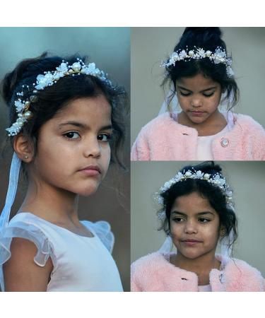 Wedding Flower Girl Headpiece Set | Bridal Hair Vines | Princess Hair Accessory | Rhinestone Pearl Headband for Women & Girls | Perfect for Communion, Wedding, Prom & Photography - Buy Online on GoSupps.com
