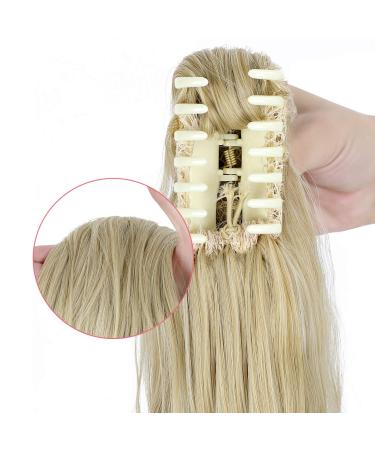 Ponytail Extension Clip in 18-20 Inch Long Wavy/Straight Wrap Around Hairpiece Light Blonde Mix Bleach Blonde - Curly Claw Style for Women/Girls - Buy Online on GoSupps.com