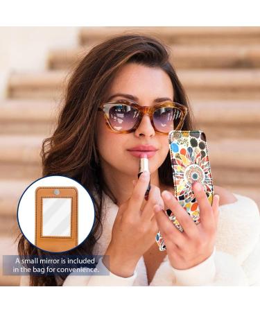 Travel Lipstick Organizer Case - Portable Makeup Bag with Mirror | Abstract Mandala Flowers Design - Buy Online on GoSupps.com