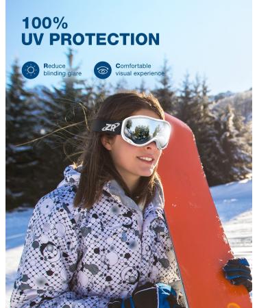 ZIONOR Lagopus Ski Goggles - White Frame Silver Lens - for Men Women Adult Youth - Buy Online on GoSupps.com